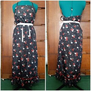 Backless Floral Maxi Dress in Black with Red Accents